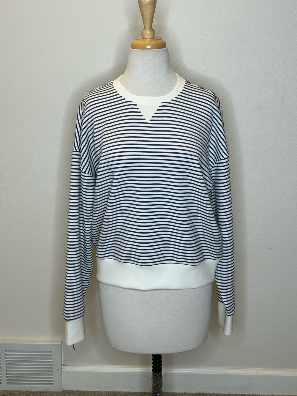 SPANX Navy & White Air Essentials Striped Crewneck Sweater Size S P